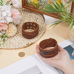 牛革ブレスレット2個、2スタイル  男性と女性のためのスナップブレスレット  コーヒー  9-1/8x1-5/8x1/4インチ（23x4~4.1x0.5~0.6cm）  1個/スタイル&nbsp;BJEW-CL0003-34A
