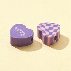 バレンタインデーの手作りポリマークレイビーズ  ハート  ミックスカラー  9~10x9.5~10.5x4~4.5mm  穴：1.6mm  約100~120個/箱&nbsp;CLAY-FS0001-24