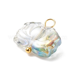 電気メッキガラスチャーム  金メッキ真鍮ループ付き  蓮  メッキグリーン  14x14x6.5mm  穴：2mm&nbsp;PALLOY-JF01540