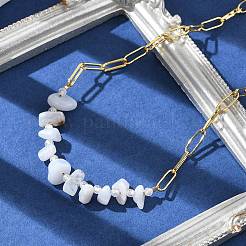 Natural Blue Lace Agate Chip Beaded Necklaces&nbsp;NJEW-C070-04G-03