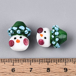 クリスマスの手作りランプワークビーズ  雪だるま  濃い緑  16.5~19x13~15x13.5~16mm  穴：1~1.6mm&nbsp;LAMP-T022-29