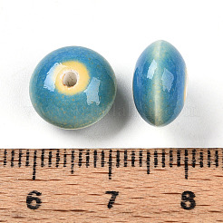 手作りの陶器ビーズ  ロンデル  光沢釉の磁器  ディープスカイブルー  11.5~12x7mm  穴：1.6~2mm&nbsp;PORC-Q174-12x7mm-3-01