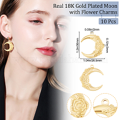 ラックメッキ304ステンレススチールペンダント10個  花の月  18KGP本金メッキ  30x26.5x3mm  穴：2mm&nbsp;STAS-BBC0001-29