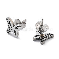 304ステンレススチールスタッドピアス  蝶  ステンレス鋼色  8x10mm  ピン：0.8mm&nbsp;EJEW-C001-13P