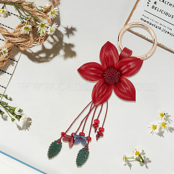 革と合金のキーホルダー  花  レッド  190mm。&nbsp;HJEW-WH20022-04A-03