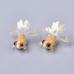 セルロースアセテート（樹脂）ペンダント  金粉  3dプリント  模造金魚  ゴールド  16~18x28~29x25~27mm  穴：1mm.&nbsp;LS-X-KY-S163-059D-01