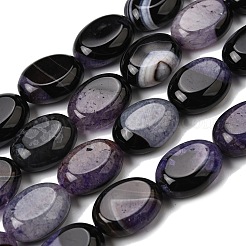 天然石瑪瑙ビーズ連売り  染め＆加熱  フラットオーバル  紫色のメディア  19~20x14.5~15.5x7.5~8mm  穴：0.8~1mm  約20個/連  15.55''~15.75''（39.5~40センチメートル）&nbsp;G-F820-N01-01F