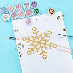 フレーク箔ネイルアートグリッターパウダー  ステンレス製ピンセット付き  竹の先の尖ったピンセットと人工繊維の馬の毛の目のブラシセット  ミックスカラー  粉末：12箱/袋&nbsp;MRMJ-OC0001-15