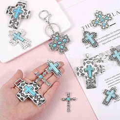 16 個ターコイズ + 合金 + ジルコンペンダントヴィンテージターコイズクロスペンダント合金アクセサリー diy ネックレスアクセサリー (8 スタイル)  ターコイズ  75.6x54mm  穴：7.5mm&nbsp;JX640A