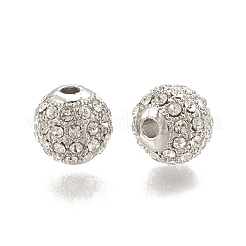 合金ビーズ  ラインストーン付き  ラウンド  クリスタル  プラチナ  8x8mm  穴：1.5mm&nbsp;PALLOY-S066-02B-P