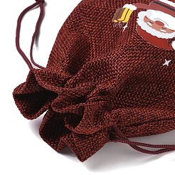 クリスマステーマのジュート布収納バッグ  長方形巾着袋  ファイヤーブリック  サンタクロース  18x13x0.4cm&nbsp;ABAG-F010-01B-07