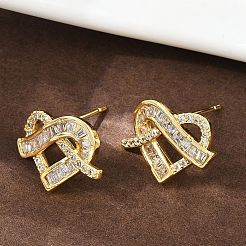 真鍮製 マイクロパヴェ キュービックジルコニア スタッドピアス 女性用  ハート  18KGP本金メッキ  12x16.5mm&nbsp;EJEW-K312-01G