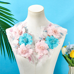 ポリエステル刺繍レース布パッチ  花  ミシンアクセサリー  スパンコール付き  ピンク  300x160x10mm&nbsp;AJEW-WH20070-077