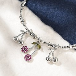 Brass Micro Pave Cubic Zirconia Fruit Charm Bangles for Women&nbsp;BJEW-Z089-01P-02