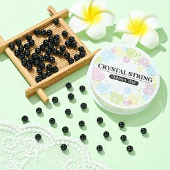 DIY 宝石用原石ビーズストレッチブレスレット  染色された天然黒瑪瑙の丸いビーズと弾性のあるクリスタル糸が含まれています  ビーズ：6mm  穴：1mm  100個/セット  スレッド：0.8mm  約10m /ロール  1roll /セット&nbsp;G-CJ0001-03
