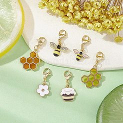 Bee & Honeycomb & Flower & Honey Jar Alloy Enamel Pendant Decorations&nbsp;HJEW-JM01602