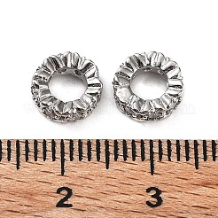 真鍮マイクロパヴェキュービックジルコニアロンデルヨーロピアンビーズ  花の大きな穴のスペーサービーズ  カドミウムフリー＆鉛フリー  ラックメッキ長持ちメッキ  プラチナ  8x3mm  穴：4.2mm&nbsp;KK-H451-05P