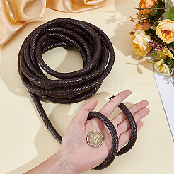 5m 編み込みラウンド PU レザー ジュエリー コード  編組ロープ  オーガンジーギフト巾着袋1個付き  ココナッツブラウン  9.5mm&nbsp;OCOR-GF0005-92C
