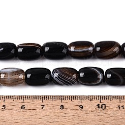 染めた天然バンド瑪瑙ビーズ連売り  バレル  ブラック  12.5~14x9.5~11mm  穴：0.7~0.9mm  約28個/連  15.16~15.35''（38.5~39センチメートル）&nbsp;G-T144-44A