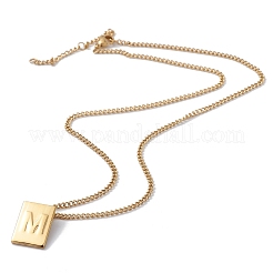 Stainless Steel Initial Letter Rectangle Pendant Necklace for Men Women&nbsp;LS-NJEW-E090-01G-13