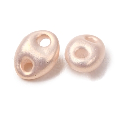 不透明色のガラスシードビーズ 10g  2穴  オーバル  桃パフ  5.5x4x2.5mm  穴：1mm&nbsp;SEED-L013-02C