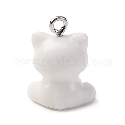 不透明樹脂ペンダント  猫  プラチナ鉄ループ付き  ホワイト  19x15x10.5mm  穴：2mm&nbsp;RESI-Z036-02P
