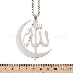 201 Stainless Steel Moon & Arabic Pendants Box Chain Necklaces for Women Men&nbsp;NJEW-R013-02P