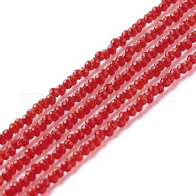 透明ガラスビーズ連売り  多面カット  ラウンド  サクランボ色  2mm  穴：0.6mm  約182~201個/連  14.57~15.24インチ（（37~38.7cm）&nbsp;GLAA-C019-01A-30-1