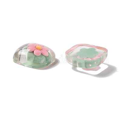 クリア樹脂カボション  正方形  ピンク  花柄  19x19x8mm&nbsp;RESI-G034-A06-1