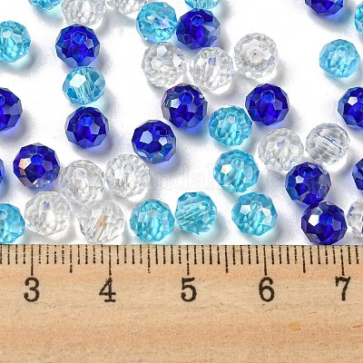 ガラスビーズ  多面カット  ロンデル  ブルー  6x5mm  穴：1mm  約2360個/500g&nbsp;EGLA-A034-LM6mm-25-1