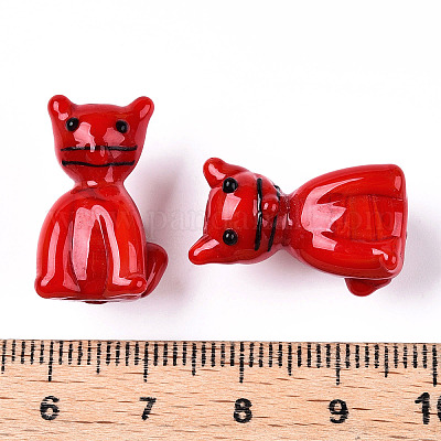 手作りランプワークビーズ  猫の形  レッド  21x14.5x12.5mm  穴：1.8mm&nbsp;LAMP-T021-19C-1