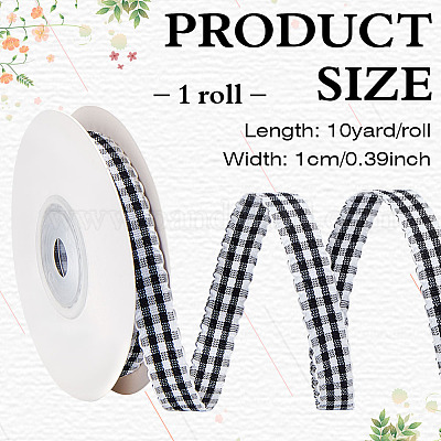 ポリエステルリボン  グリッド  ブラック  3/8インチ（10mm）&nbsp;AJEW-WH0816-190D-1
