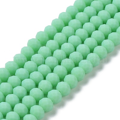 ガラスビーズ連売り  多面カット  艶消し  ロンデル  ミディアムスプリンググリーン  8mm  穴：1mm  約60~62個/連&nbsp;X1-EGLA-A034-P8mm-MD14-1