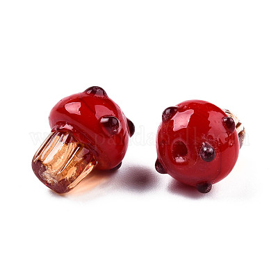 手作りのでこぼこランプワークビーズ  キノコ  レッド  15x12.5~13mm  穴：1.6mm&nbsp;LAMP-N029-014-1