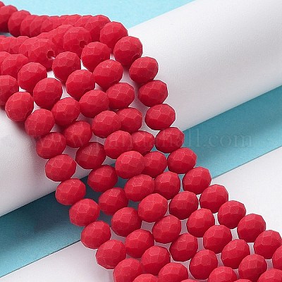 ガラスビーズ連売り  多面カット  艶消し  ロンデル  クリムゾン  10mm  穴：1mm  約63~65個/連  19.2~20インチ（48~50cm）&nbsp;X-EGLA-A034-P10mm-MD22-1