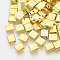 Electroplate Glass Seed Beads, 2-Hole, Square, Golden Plated, 5x4.5~5.5x2~2.5mm, Hole: 0.5~0.8mm