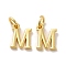 Brass Pendants, Cadmium Free & Nickel Free & Lead Free, with Jump Ring, Letter M, 10x8x1.5mm, ring: 5~6x0.8~1mm, inner diameter: 3~4mm