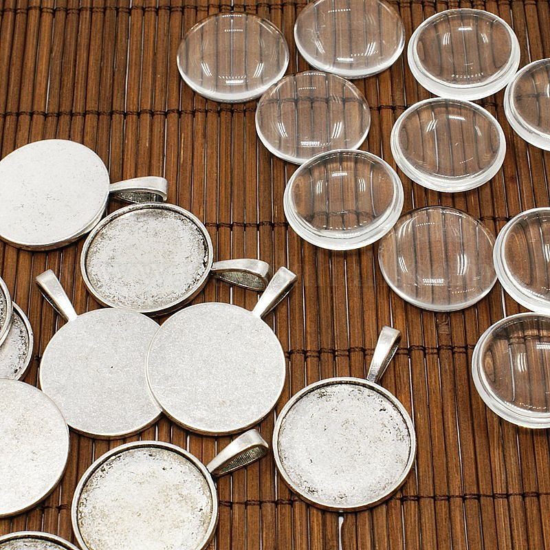10 Sets DIY Domed Magnifying Glass Cabochon Covers – For Brass Photo Pendants Making – Glass Dome, Brass Base