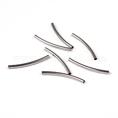 Tube Beads, Brass, Curved, Nickel Free, Platinum, 25x2mm, Hole: 1mm
