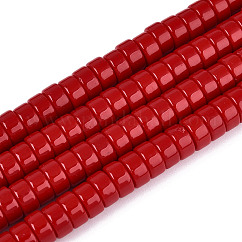 オペークソリッドカラーガラスビーズ連売り  フラットラウンド  クリムゾン  8~8.5x3.5~4mm  穴：0.9mm  約95~97個/連  14.76~15.16インチ（37.5~38.5cm）