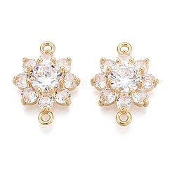 Brass Pave Clear Cubic Zirconia Connector Charms, Flower Links, Long-Lasting Plated, Golden, 16.5x22.5x6mm, Hole: 1.6~1.8mm