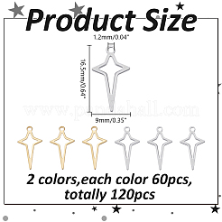 120個2色201ステンレスペンダント  中空の星のチャーム  ゴールデン·ステンレス鋼色  16.5x9x0.5mm  穴：1.2mm  60個/カラー&nbsp;STAS-HY0001-73