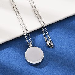 304 Stainless Steel Flat Round Pendant Pet Urn Ashes Necklaces&nbsp;NJEW-S455-01P