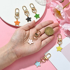 Star with Smiling Face Alloy Enamel Pendant Decorations&nbsp;HJEW-YW00010-01
