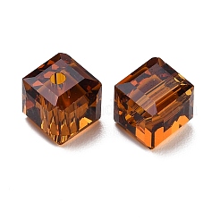 K9ガラス模造オーストリアクリスタルビーズ  多面カット  正方形  サドルブラウン  8x8x8mm  穴：1.5mm&nbsp;GLAA-D023-03-01