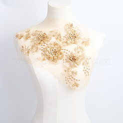 ポリエステル パイエット 刺繍布 縫い付けパッチ  花  小麦  376x220x15mm&nbsp;PATC-WH20008-04B