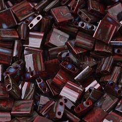 MIYUKIティラビーズ  日本製シードビーズ  2穴  （tl4521)不透明な赤いピカソ  5x5x1.9mm  穴：0.8mm  約118個/10g&nbsp;X-SEED-J020-TL4521