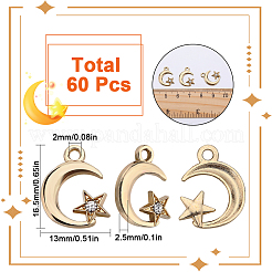 60Pcs Moon & Star Alloy with Rhinestone Small Handmade Pendant Charms&nbsp;FIND-SC0006-79