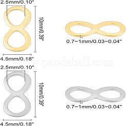 100個 2色 304ステンレススチールリンクコネクター  無限大  ミックスカラー  4.5x10x0.7~1mm  穴：2.5x3.3~3.5mm  50個/カラー&nbsp;STAS-UN0026-46