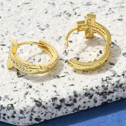 Brass Clear Cubic Zirconia Hoop Earrings&nbsp;EJEW-M047-03G
